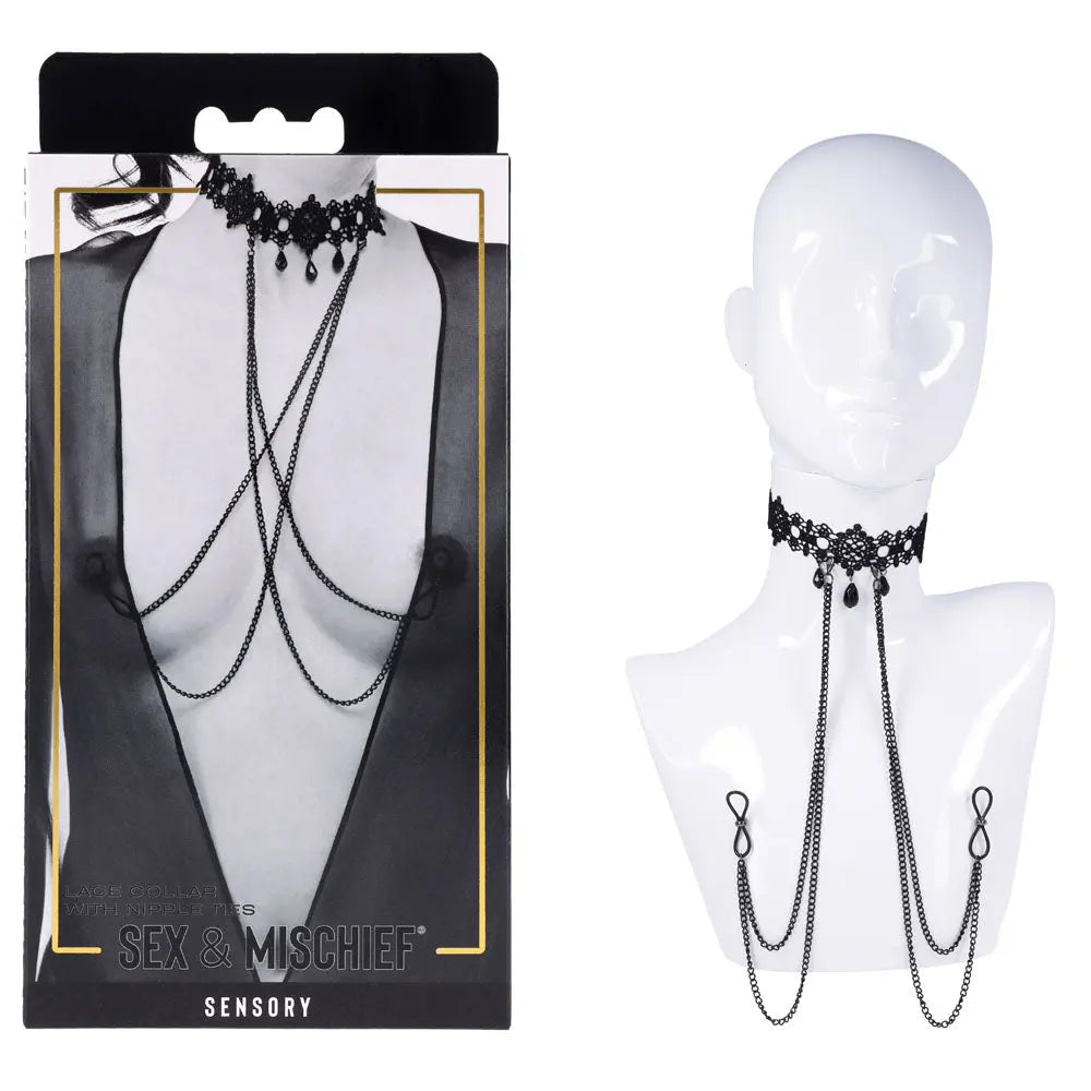 Sex & Mischief Lace Collar with Nipple Ties -  Neck and Nipple Restraints Sportsheets Discreet Intimate Essentials.