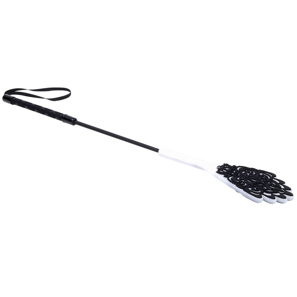Sex & Mischief Lace Silicone Crop - /White 50 cm Crop Whip showcasing an elegant design with silicone lace-tip for sensual experiences.