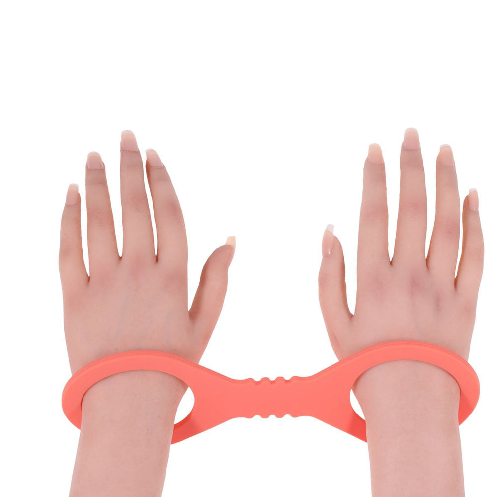 Sex & Mischief Peaches n CreaMe Small Silicone Cuffs - Peach Silicone Restraints on hands for intimacy.