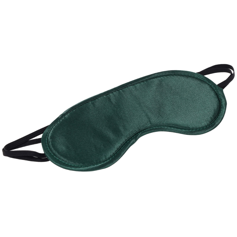 Sex & Mischief Indica Blindfold -  Eye Mask in emerald green satin with dual elastic straps for comfort and style.