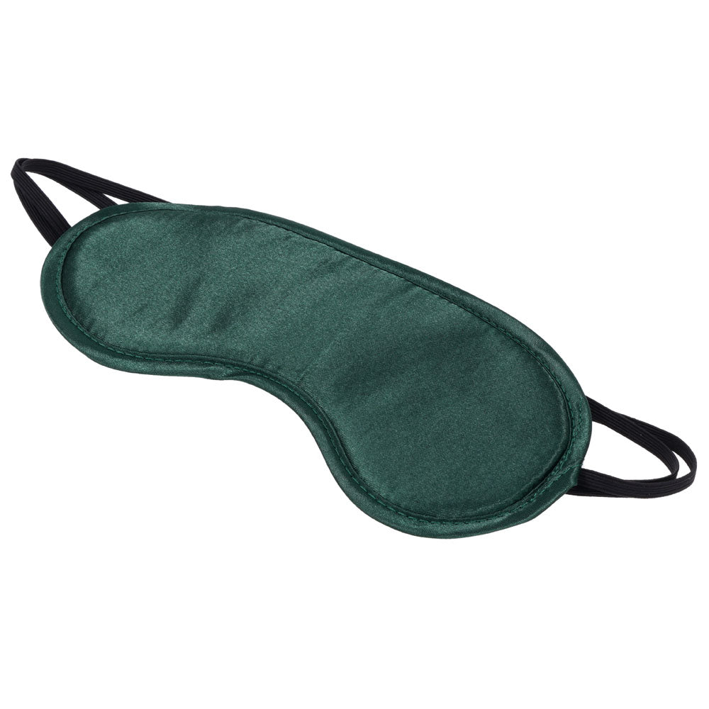 Sex & Mischief Indica Blindfold -  Eye Mask made of emerald green satin, perfect for enhancing intimacy and sensory experiences.