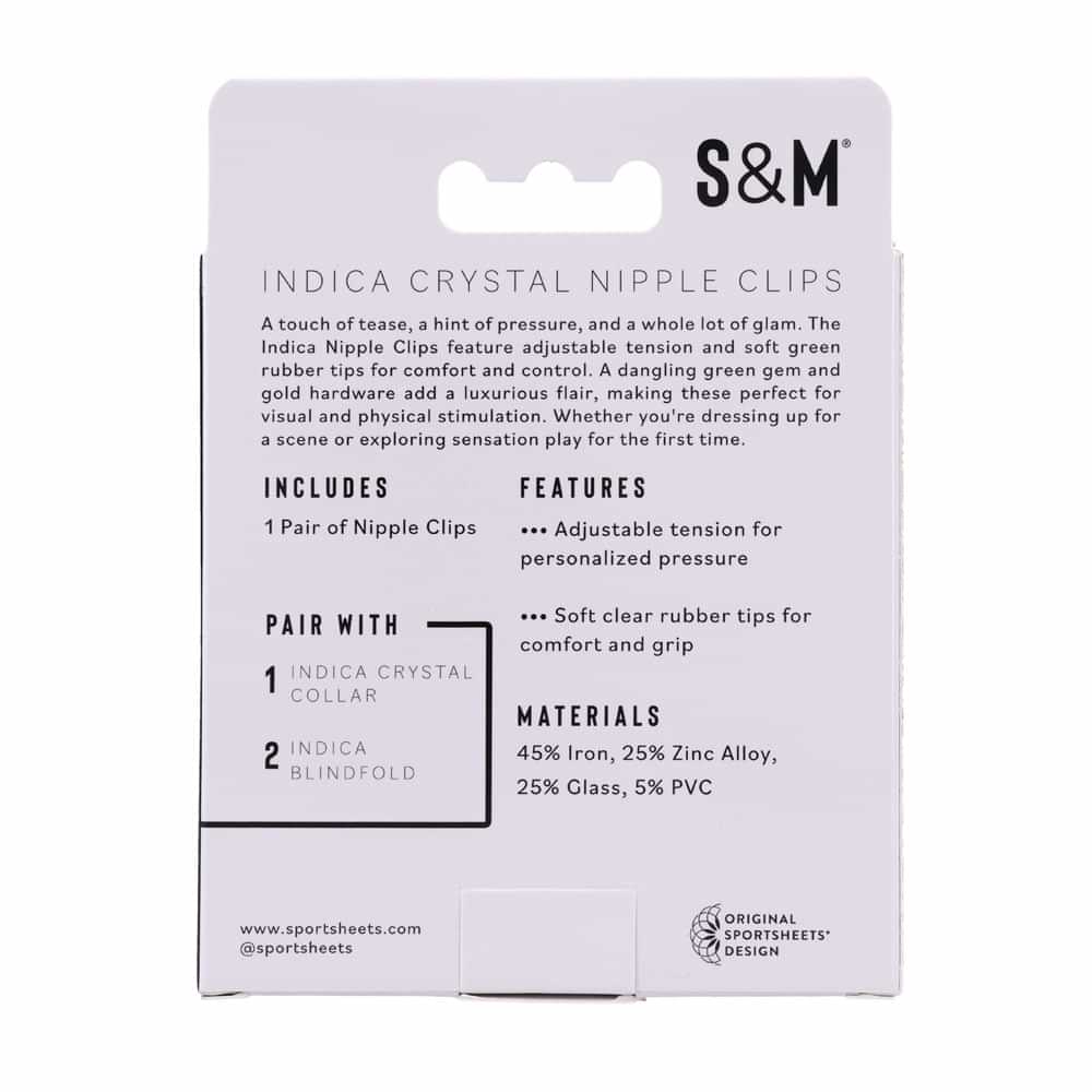 Sex & Mischief Indica Crystal Nipple Clips - Gold Nipple Clips with Emerald Gems Sportsheets Discreet Intimate Essentials.