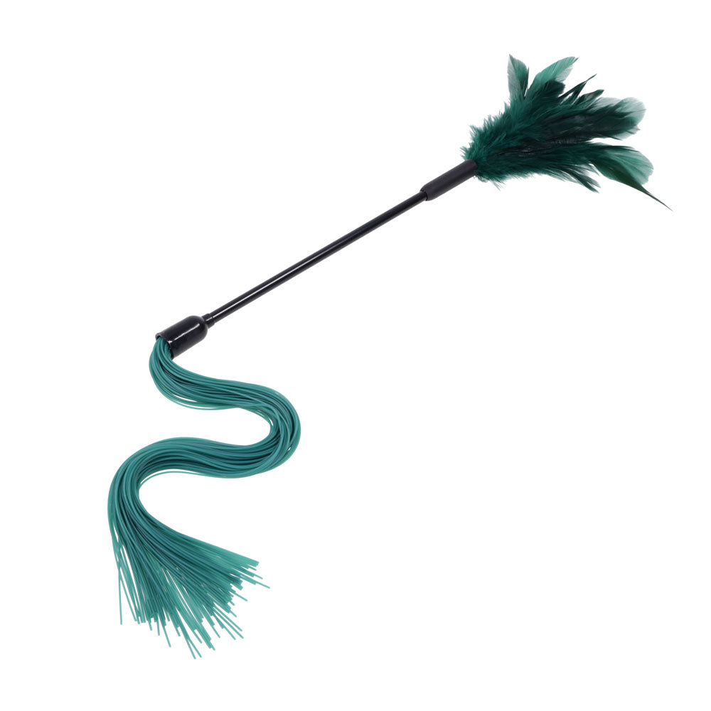 Sex & Mischief Indica Feather Tickler -  Feather Tickler Whip with soft green feathers and silicone falls for versatile sensory play.