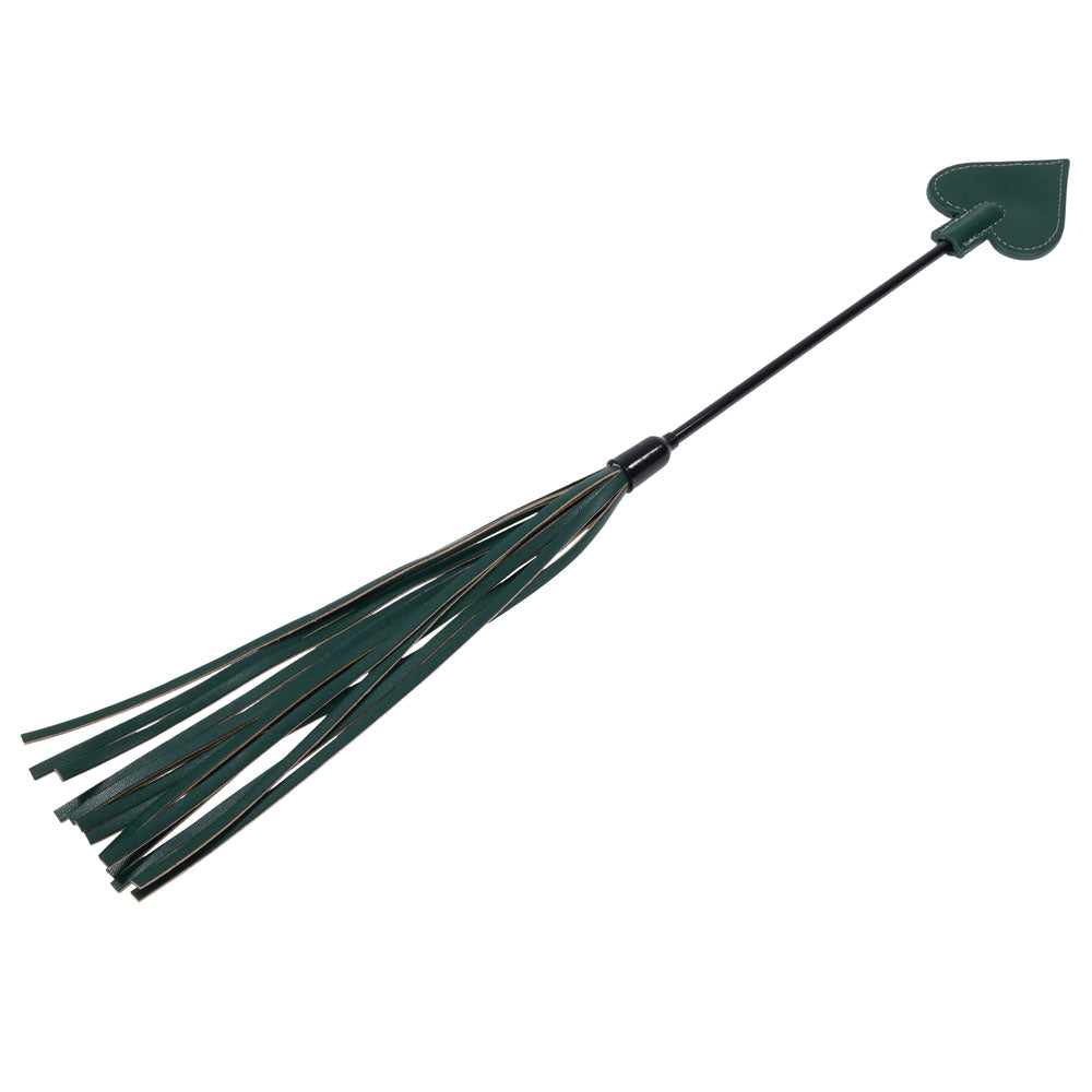 Sex & Mischief Indica Dual Impact Crop -  Crop Whip, emerald green leather crop with spade tip for impact play.