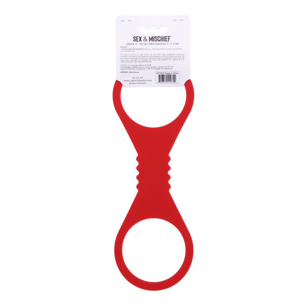 Sex & Mischief Amor Large Silicone Cuffs - Large Restraints with a smooth red finish for secure restraint.