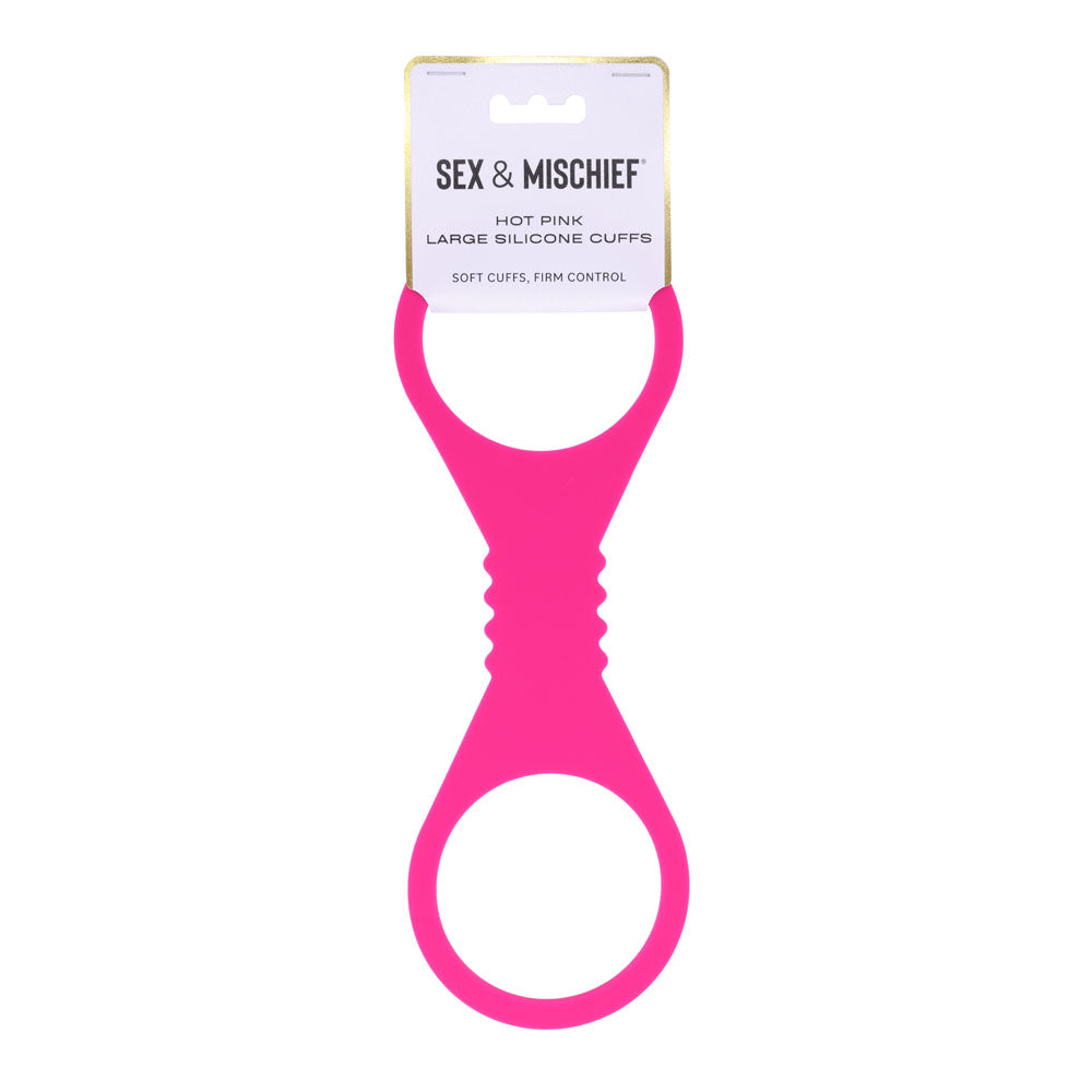 Sex & Mischief Large Hot  Silicone Cuffs - Hot  Large Restraints in vibrant hot pink color for playful intimacy.