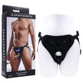 SPORTSHEETS Dual Desires Strap On -  Adjustable Strap-On Harness (No Probe Included) displayed on a mannequin.