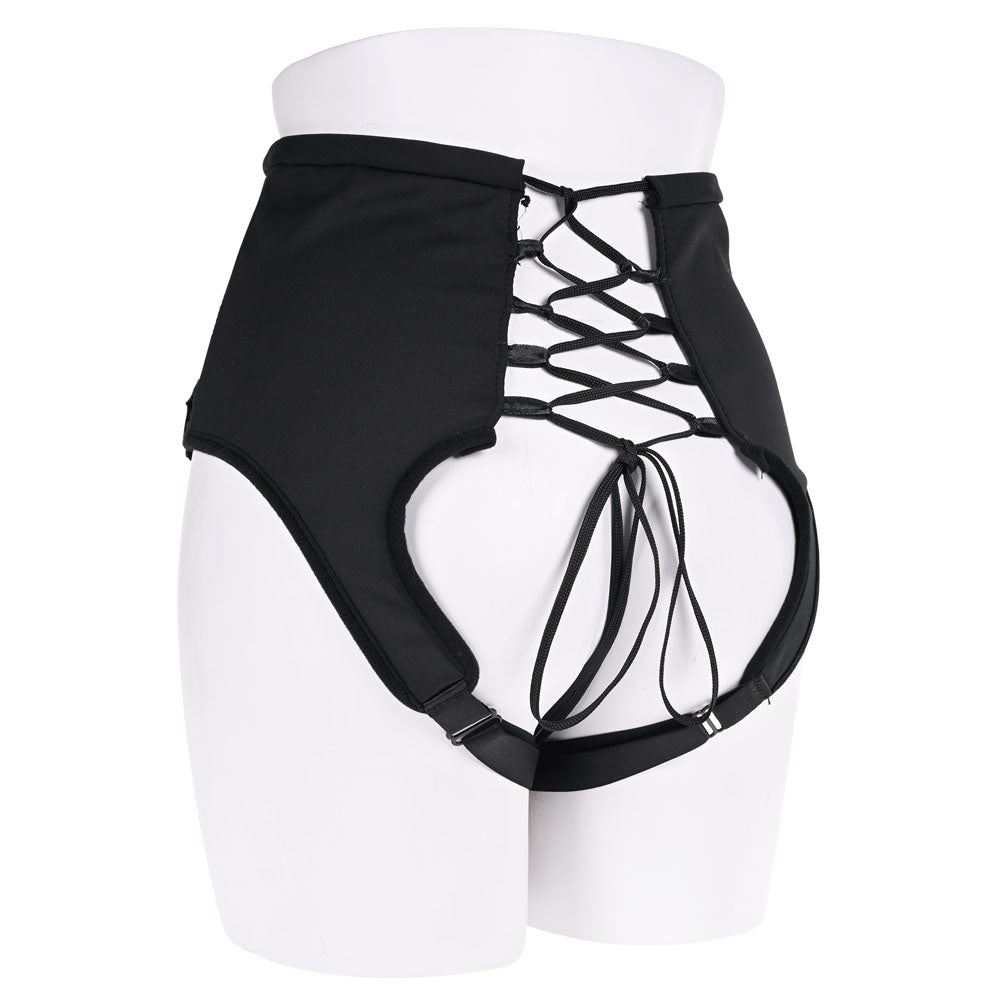 SPORTSHEETS High Waisted Corset Strap On -  Adjustable Strap-On Harness (No Probe Included) displayed on a mannequin.