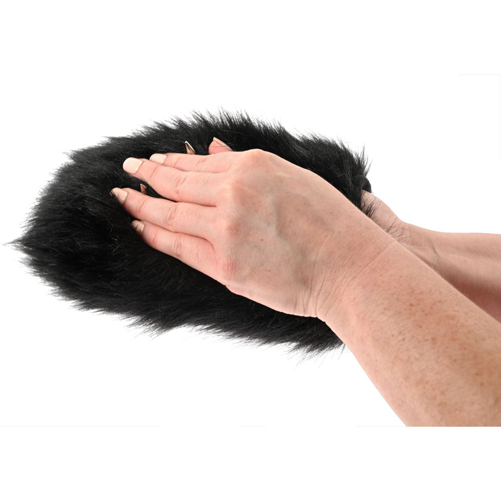 SPORTSHEETS Spiked Sensory Mitt - Furry Mitt with Spikes in use, showcasing soft faux fur texture.