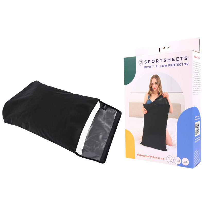 Pivot Pillow Protector -  Waterproof Pillow Protector with black cover and packaging displayed.