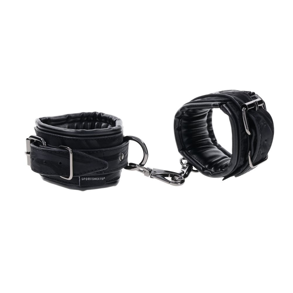 SPORTSHEETS Velvet Noir Handcuffs -  Adjustable Cuff Restraints in smooth faux leather for intimate essentials.