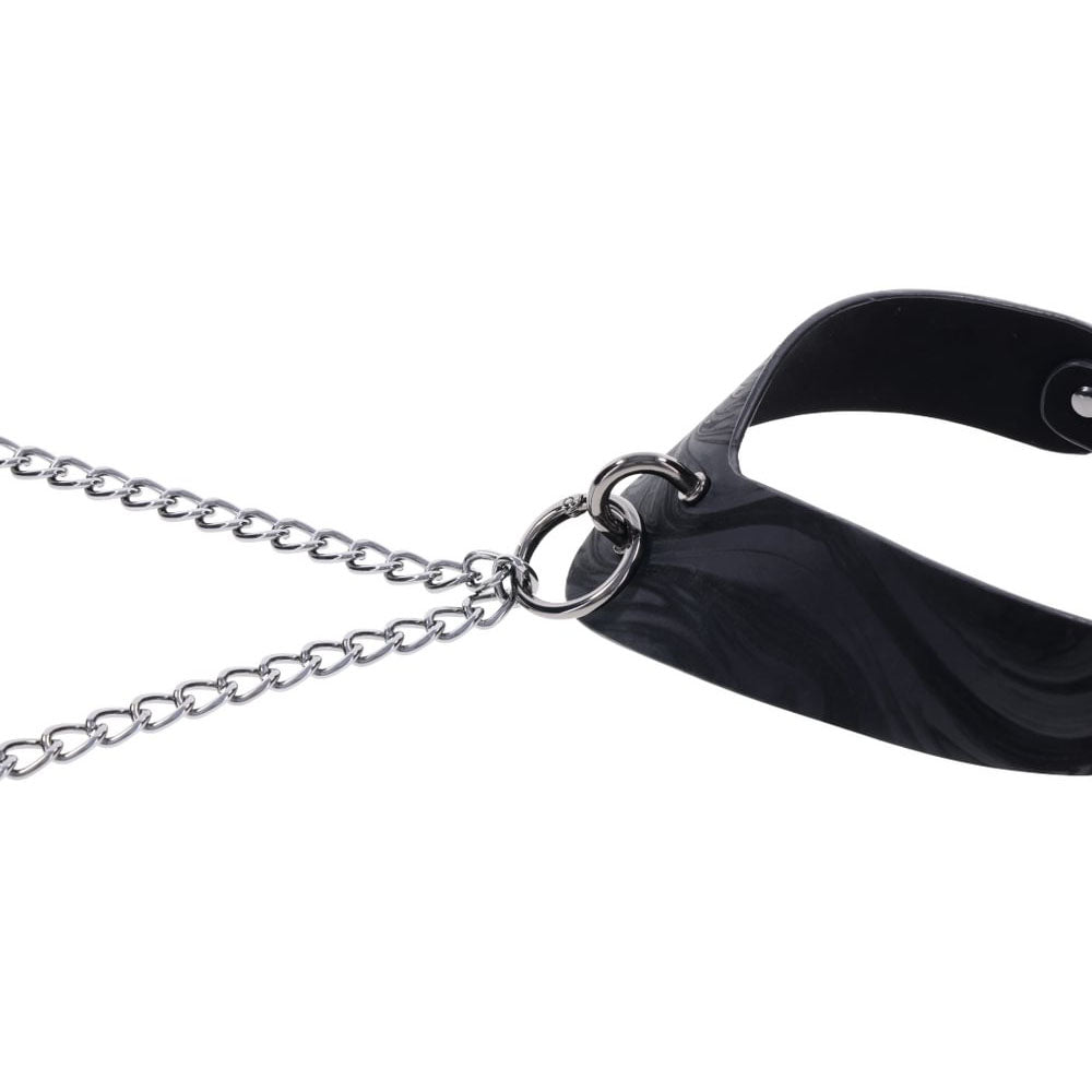 SPORTSHEETS Velvet Noir Collar & Removable Clamps -  Neck & Nipple Restraints with chain connection and sleek design.