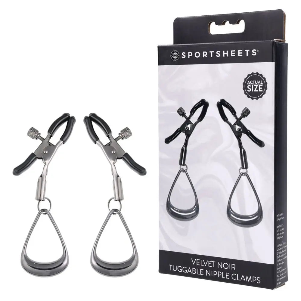 SPORTSHEETS Velvet Noir Tuggable Nipple Clamps - Gunmetal Adjustable Nipple Restraints Sportsheets Discreet Intimate Essentials.
