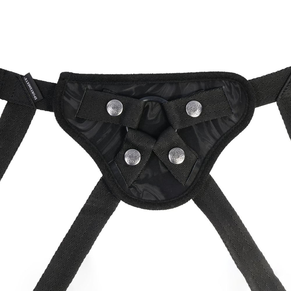 SPORTSHEETS Velvet Noir Strap On -  Adjustable Strap-On Harness (No Probe Included) detailed view of harness structure.