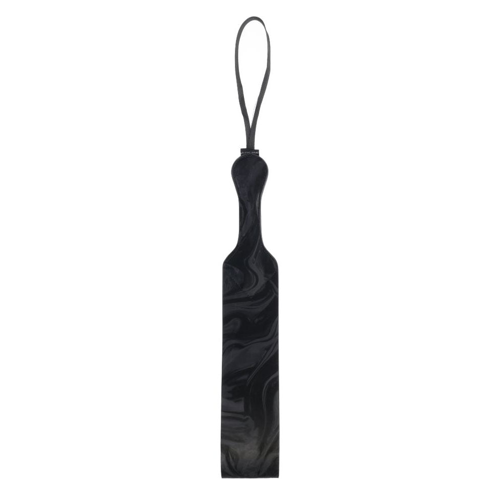 Image of SPORTSHEETS Velvet Noir Loop Paddle - 42 cm Paddle with a marbled black design, ideal for intimate essentials.
