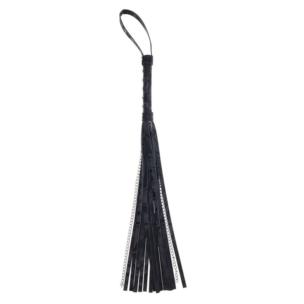 SPORTSHEETS Velvet Noir Chain Flogger - 43 cm Flogger Whip with silky faux leather and hematite chains.