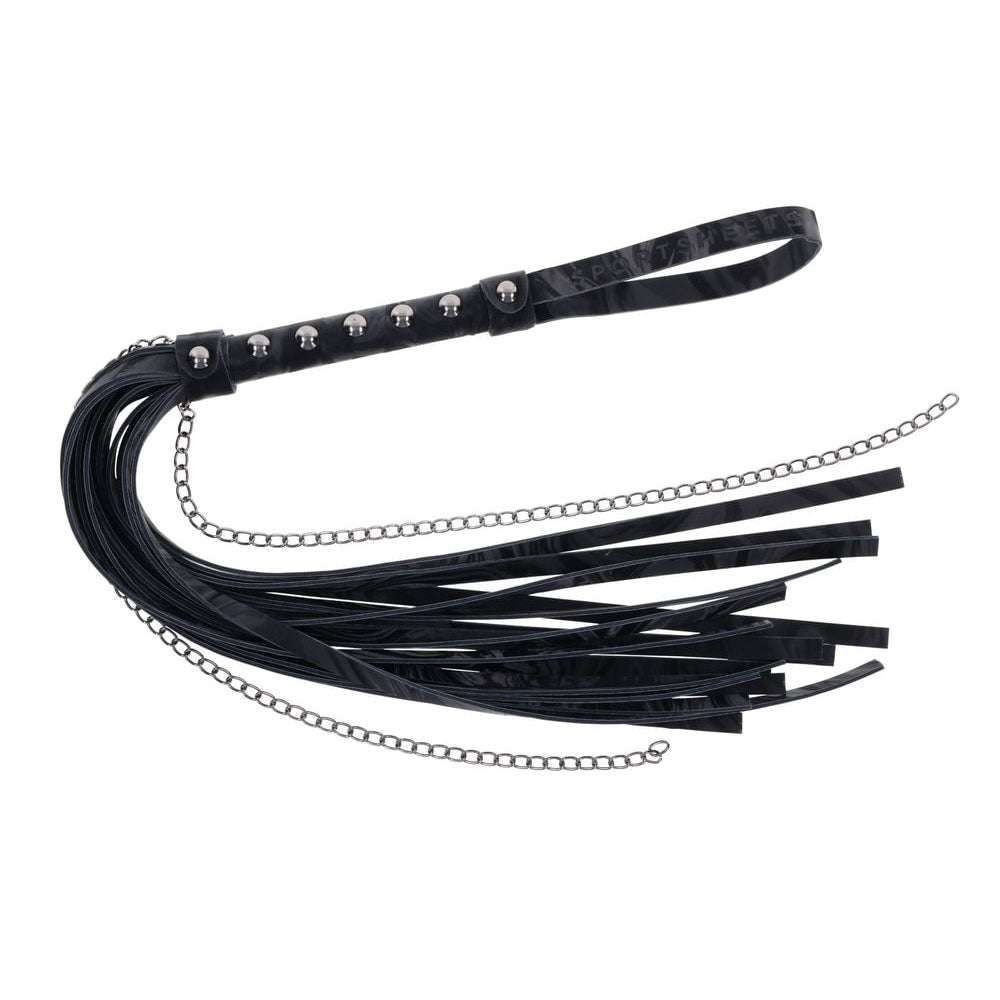 SPORTSHEETS Velvet Noir Chain Flogger -  43 cm Flogger Whip with faux leather and chains for intimate play.