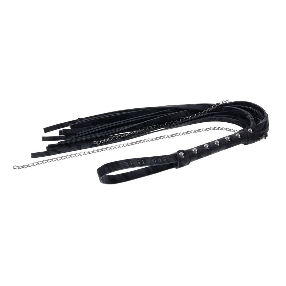SPORTSHEETS Velvet Noir Chain Flogger - 43 cm Flogger Whip with faux leather and hematite chains