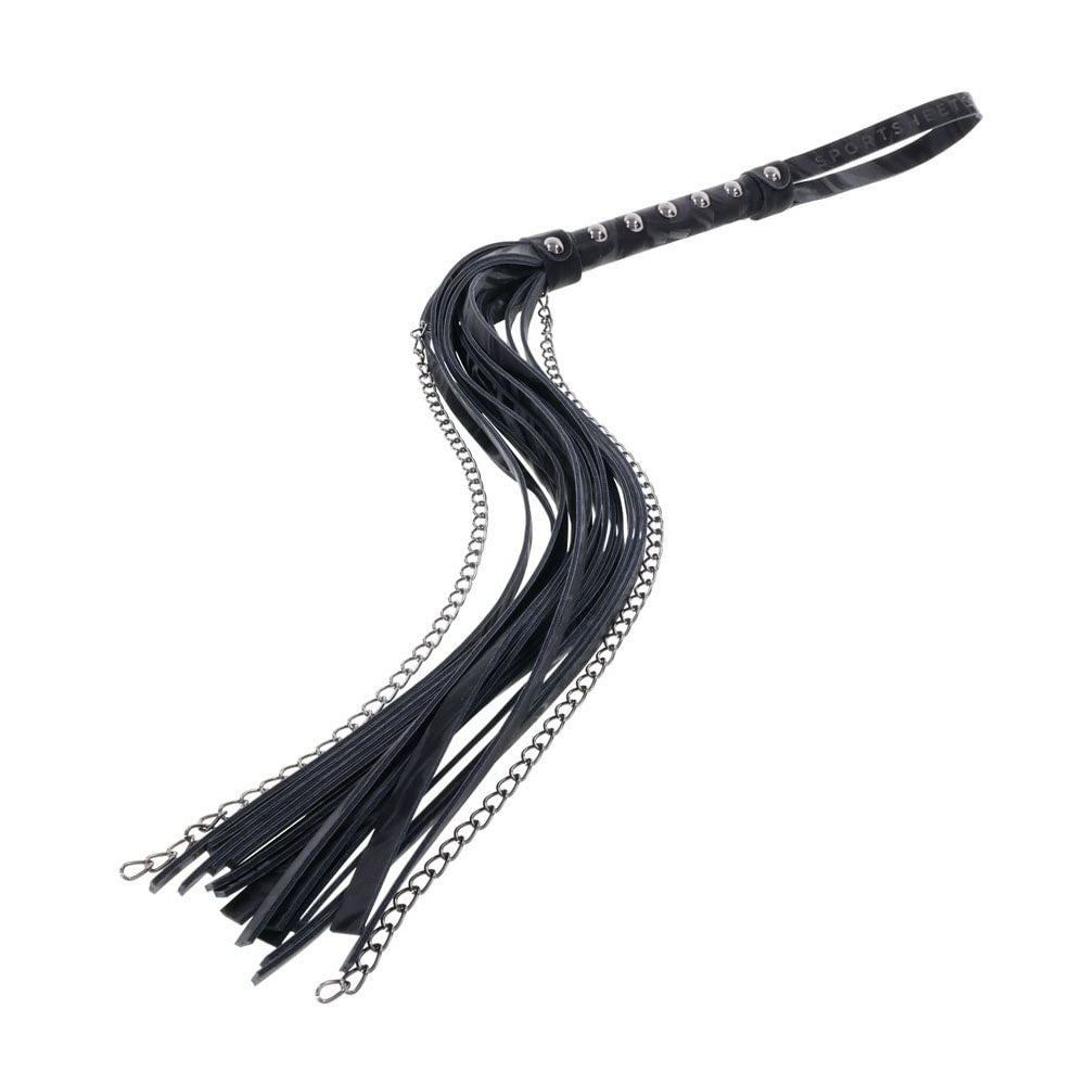 SPORTSHEETS Velvet Noir Chain Flogger -  43 cm Flogger Whip with faux leather and hematite chains.