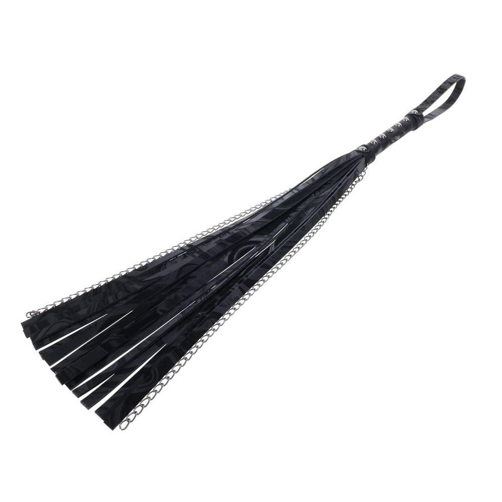 SPORTSHEETS Velvet Noir Chain Flogger -  43 cm Flogger Whip made of silky faux leather and cool hematite chains.
