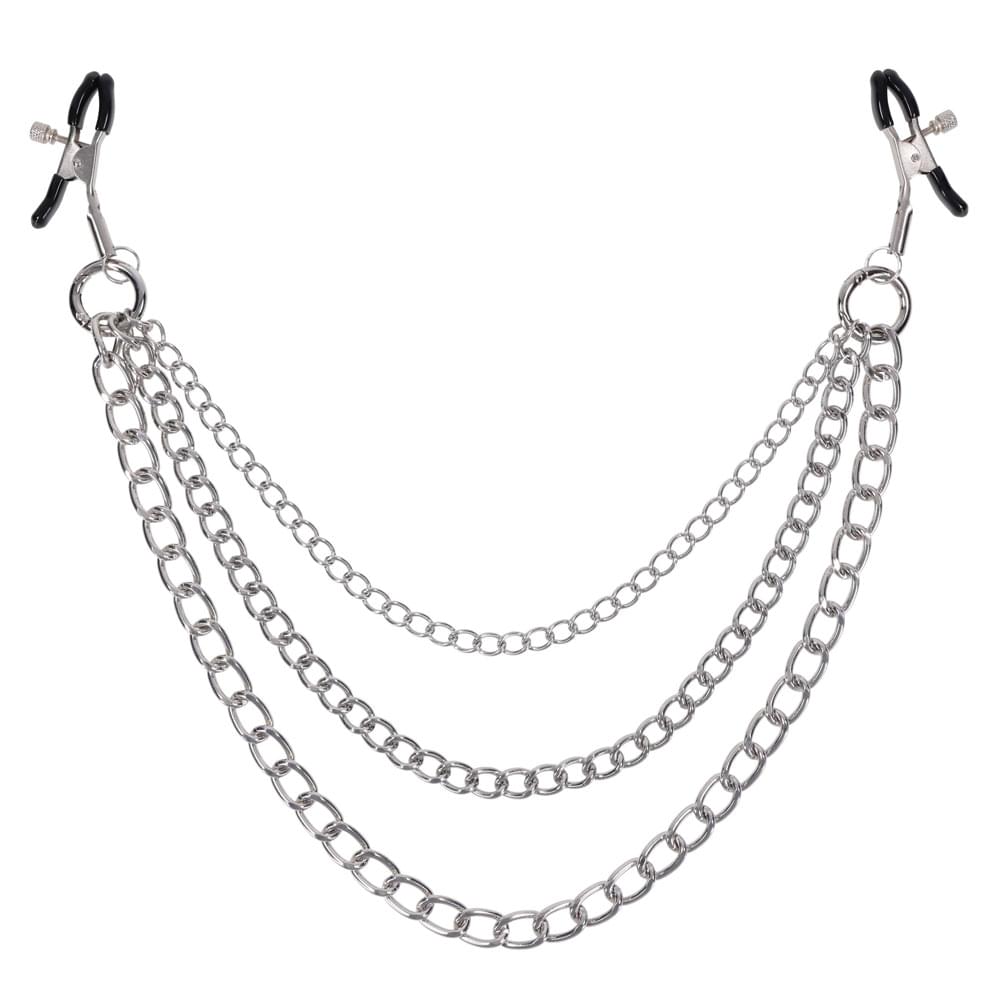 SPORTSHEETS Signature exCHAINgeable Nipple Jewelry - Silver Nipple Clamps with Chain