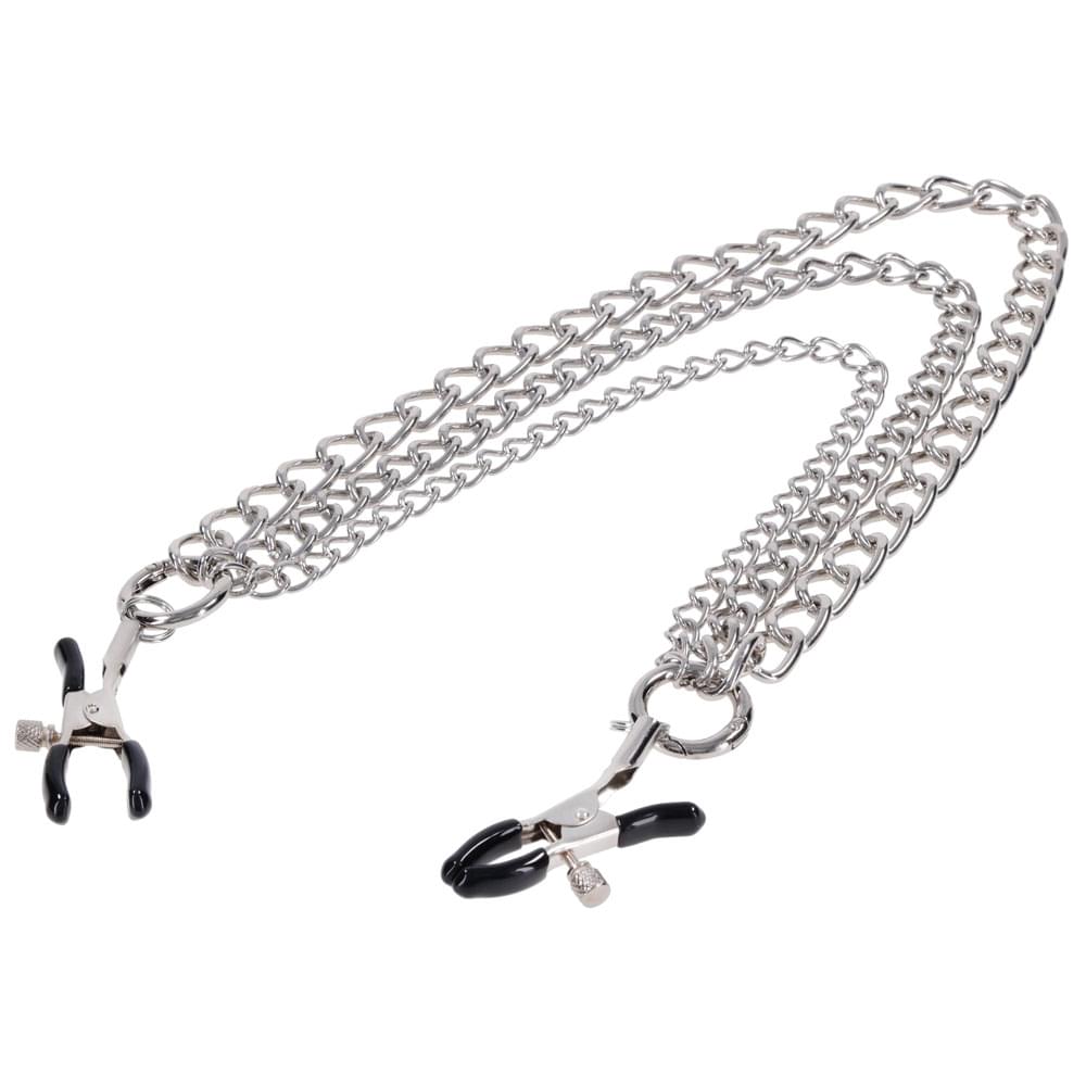 SPORTSHEETS Signature exCHAINgeable Nipple Jewelry - Silver Nipple Clamps with Chain
