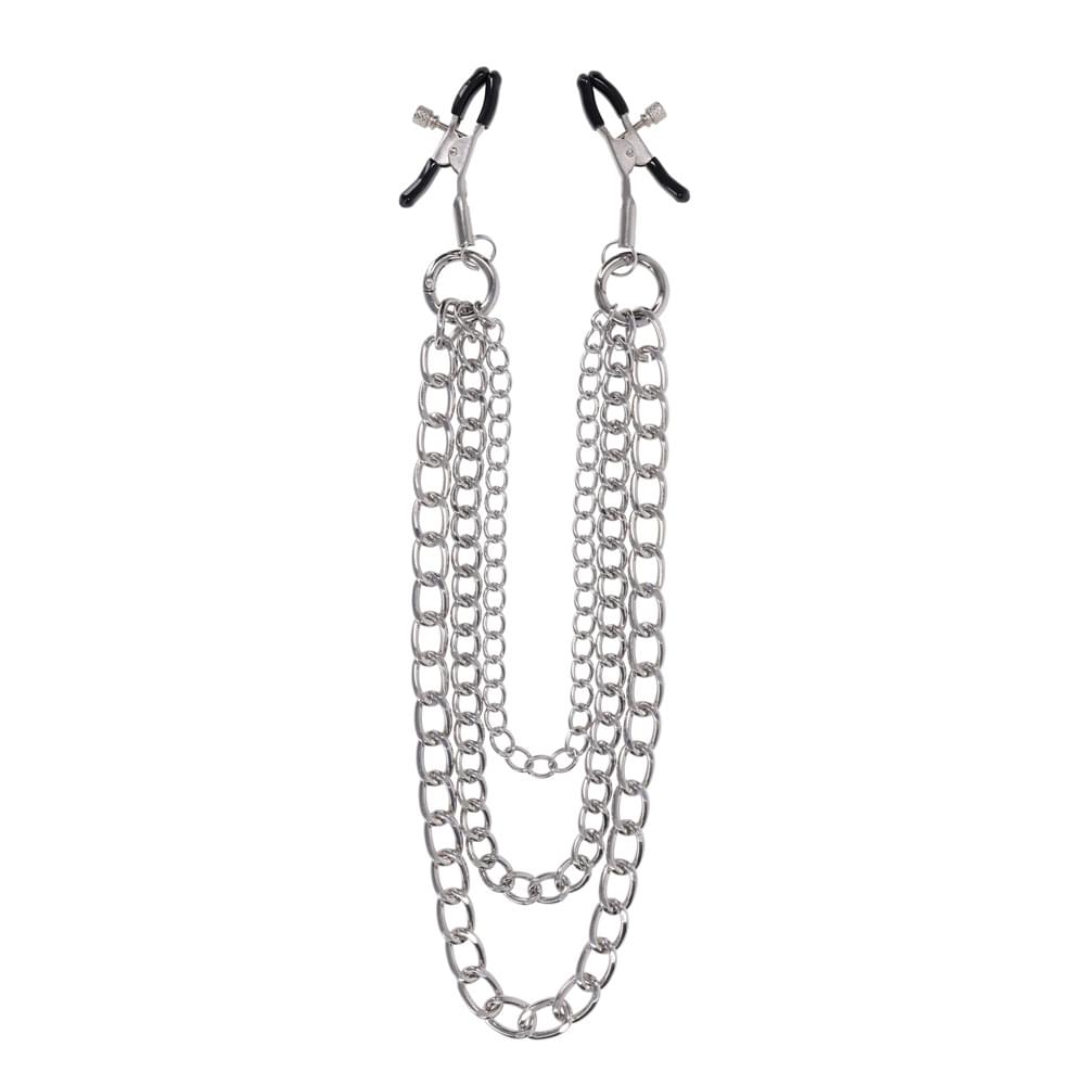 SPORTSHEETS Signature exCHAINgeable Nipple Jewelry - Silver Nipple Clamps with Chain