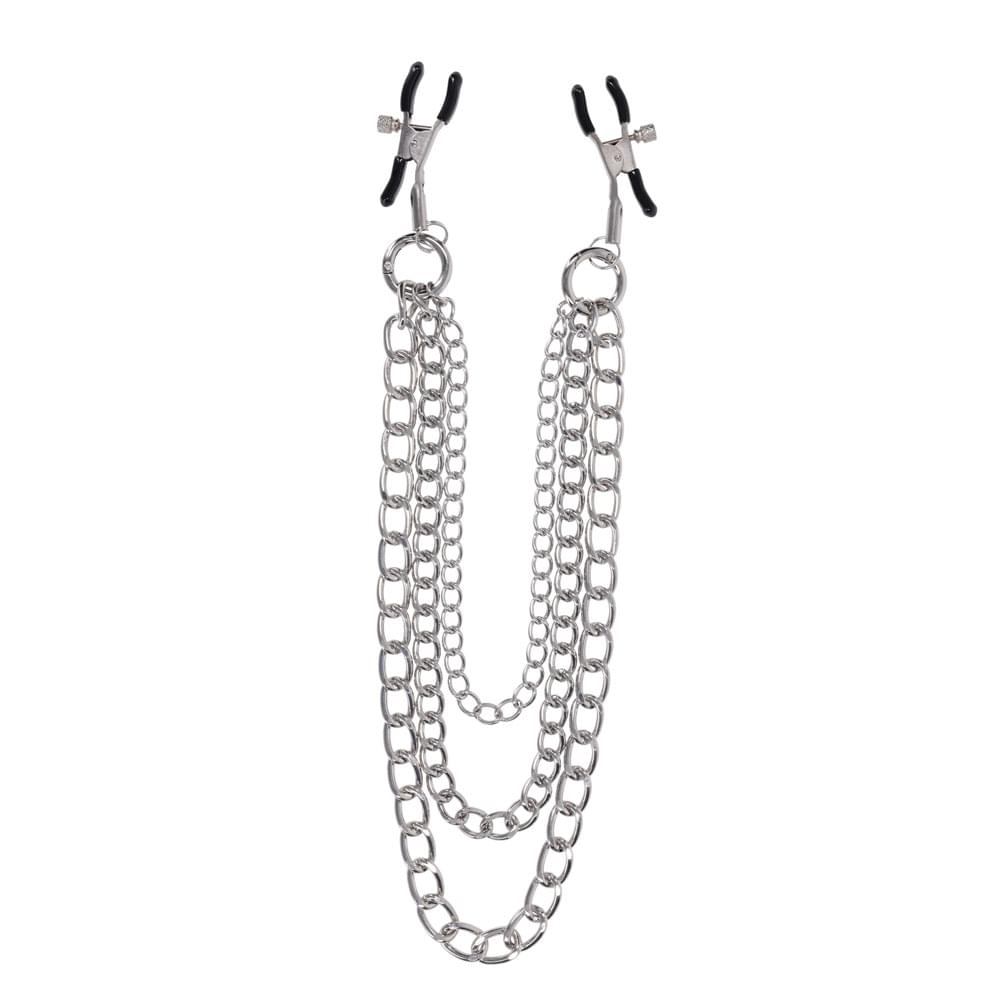 SPORTSHEETS Signature exCHAINgeable Nipple Jewelry - Silver Nipple Clamps with Chain