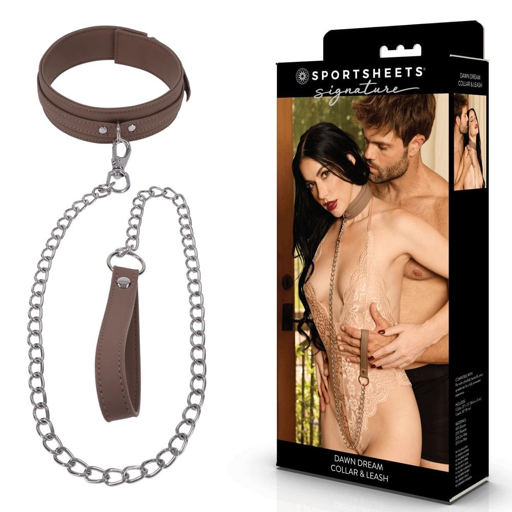 SPORTSHEETS Signature Dawn Dream Collar & Leash - Tan Adjustable Restraint by Sportsheets from Discreet Intimate Essentials for  BONDAGE-TOYS, quality products at discount affordable prices.