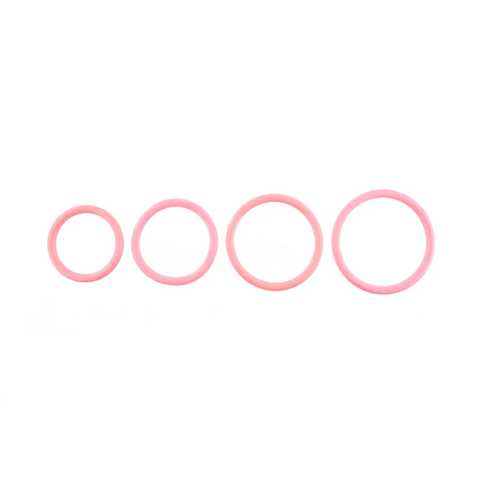 SPORTSHEETS Rubber O-Ring 4 Pack - Coral - Coral Rings - 4 Pack in pink colors and various sizes for intimate play.