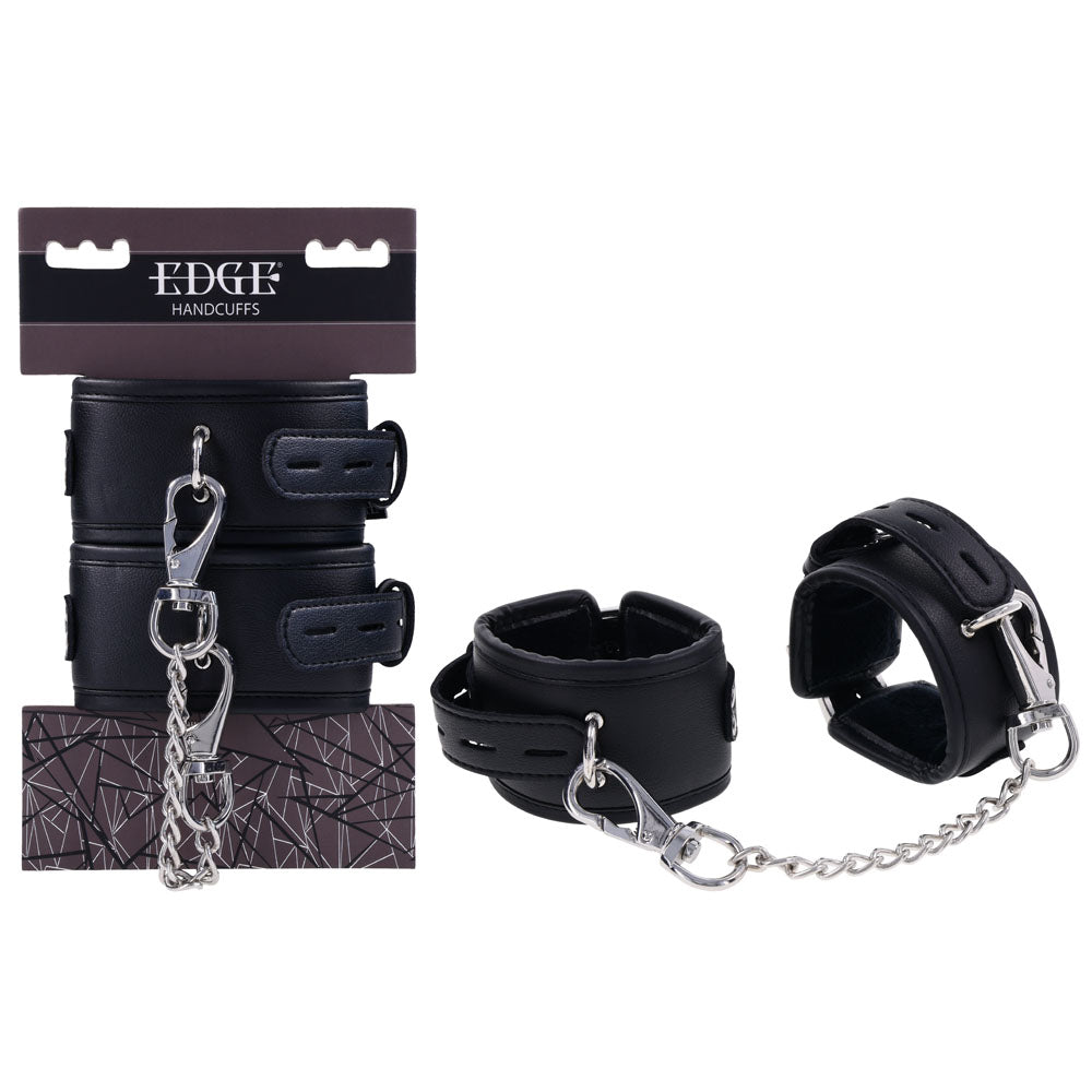 EDGE Handcuffs - Restraints in black with silver hardware, padded for comfort, ideal for power play and secure restraint.