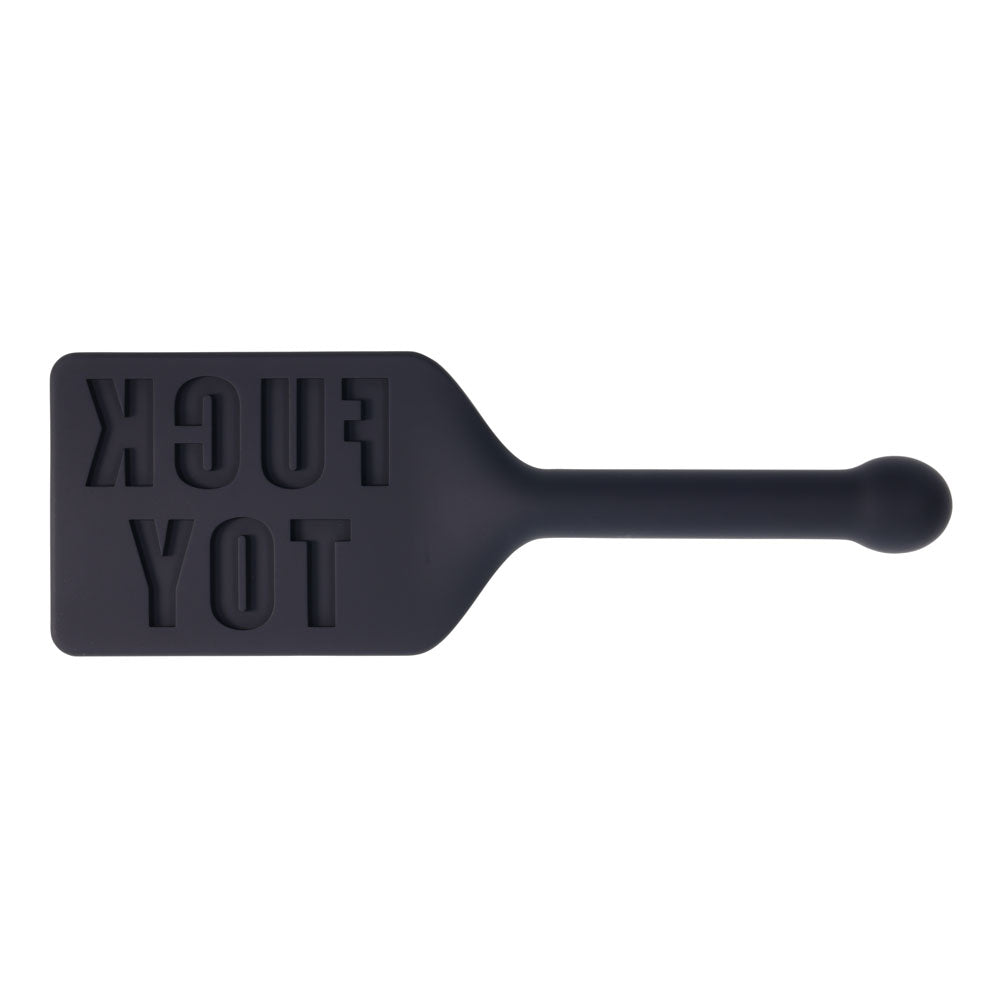 EDGE FUCK TOY Silicone Paddle - Silicone Spanking Paddle in black silicone with embossed text.