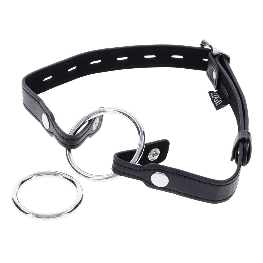 EDGE Interchangeable Ring Gag -  Mouth Gag Restraint with 2 Interchangeable Pieces and black adjustable strap.