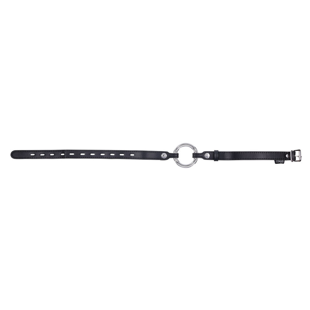 EDGE Interchangeable Ring Gag -  Mouth Gag Restraint with 2 Interchangeable Pieces - Black leather strap with ring.