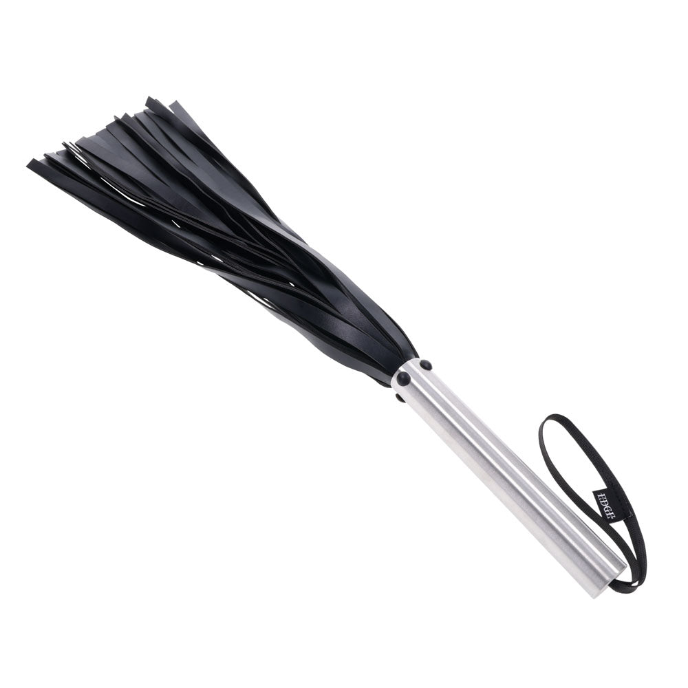 EDGE Flogger -  Flogger Whip with Metal Handle featuring black faux leather falls and stainless steel handle.