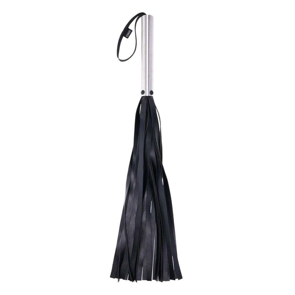 EDGE Flogger -  Flogger Whip with Metal Handle featuring long black faux leather falls and stainless steel grip.