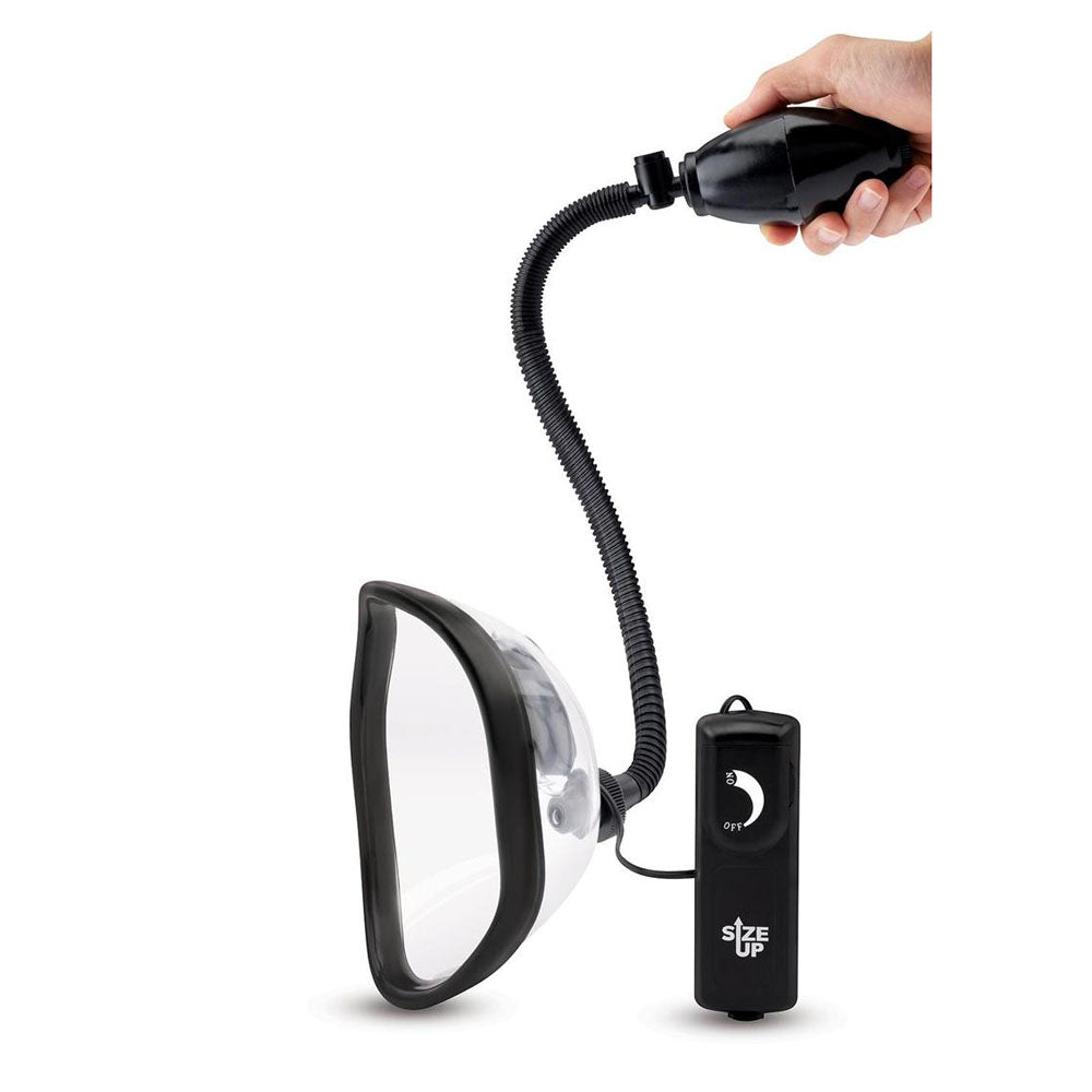 Size Up Vibrating Pussy Pump -  Vibrating Vagina Pump with clear chamber and wired dial controller for customizable pleasure.