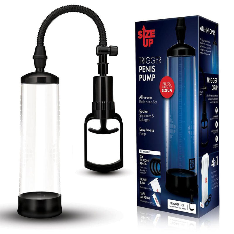 Size Up Trigger Penis Pump - Penis Pump for improved results and maximum control with easy trigger grip design and accessories.