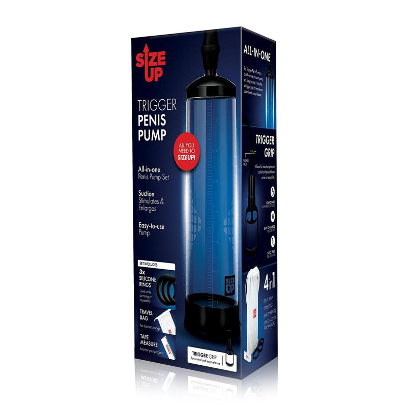Size Up Trigger Penis Pump - Penis Pump all-in-one design with trigger grip for easy use and control.