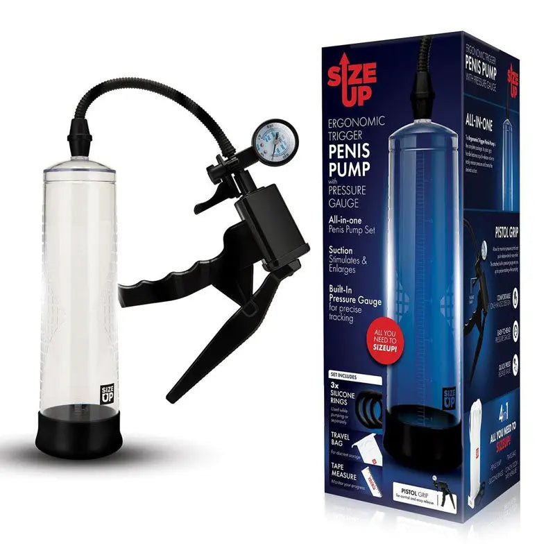 Affordable quality Size Up Ergonomic Trigger Penis Pump with Pressure Gauge -  Penis Pump  from Xgen Products by Discreet Intimate Essentials with Discreet Delivery 