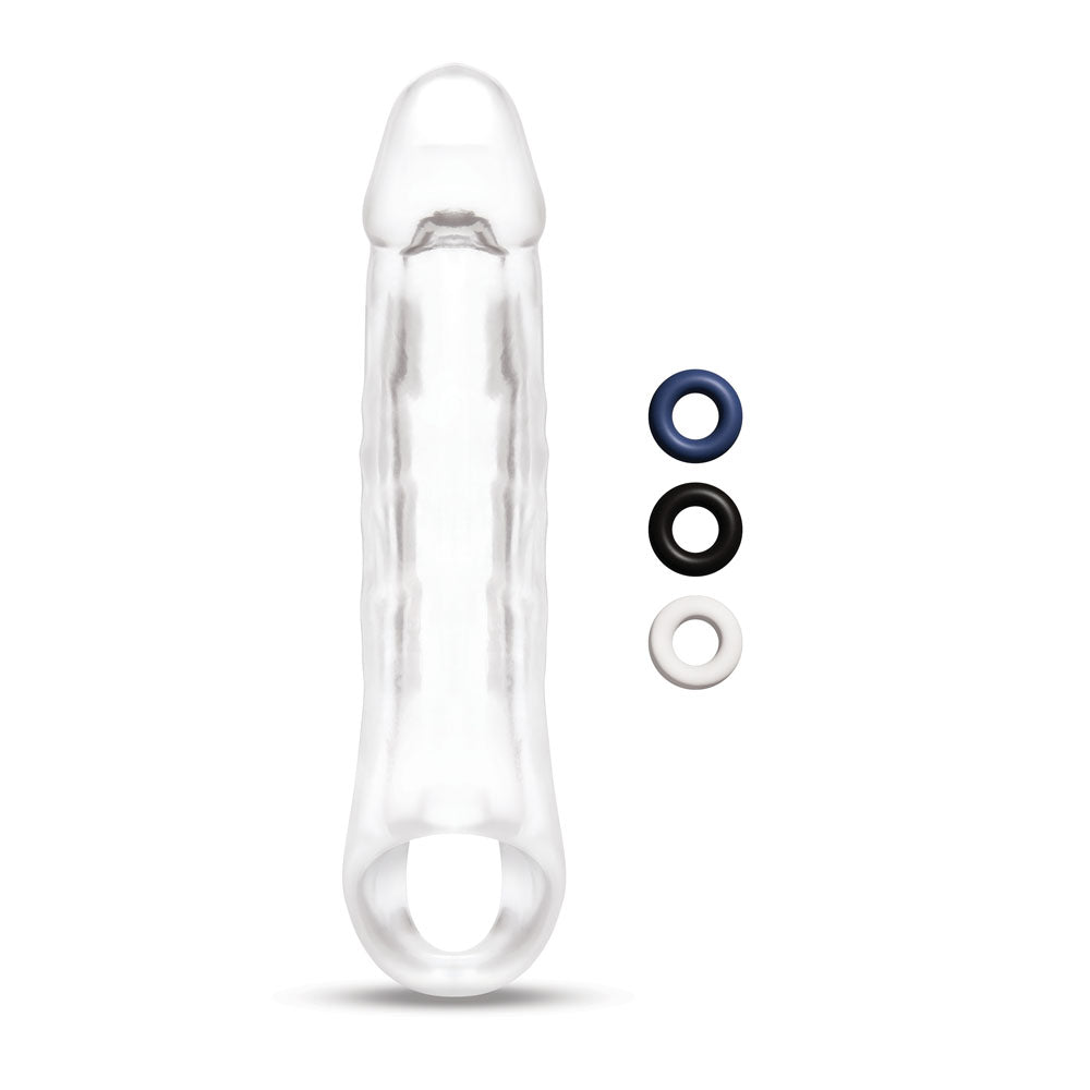 Size Up 2 Inch See-Thru Penis Extender with Ball Loop -  5 cm (2'') Penis Extension Sleeve and rings.