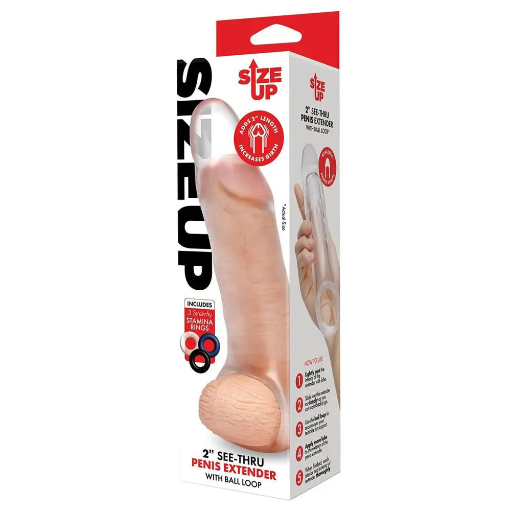 Size Up 2 Inch See-Thru Penis Extender with Ball Loop -  5 cm (2'') Penis Extension Sleeve Xgen Products Discreet Intimate Essentials.