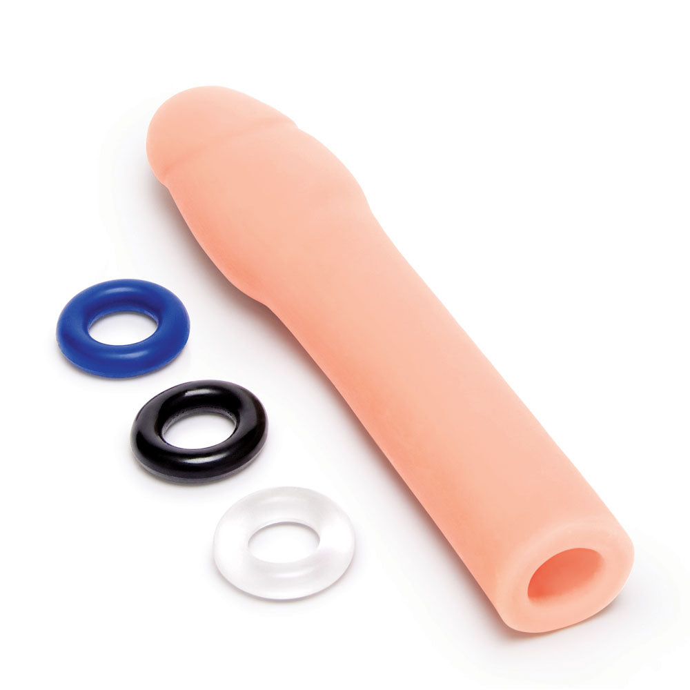 Size Up Realistic 2 Inch Penis Extender -  5 cm (2'') Penis Extension Sleeve with colored rings for adjustment.