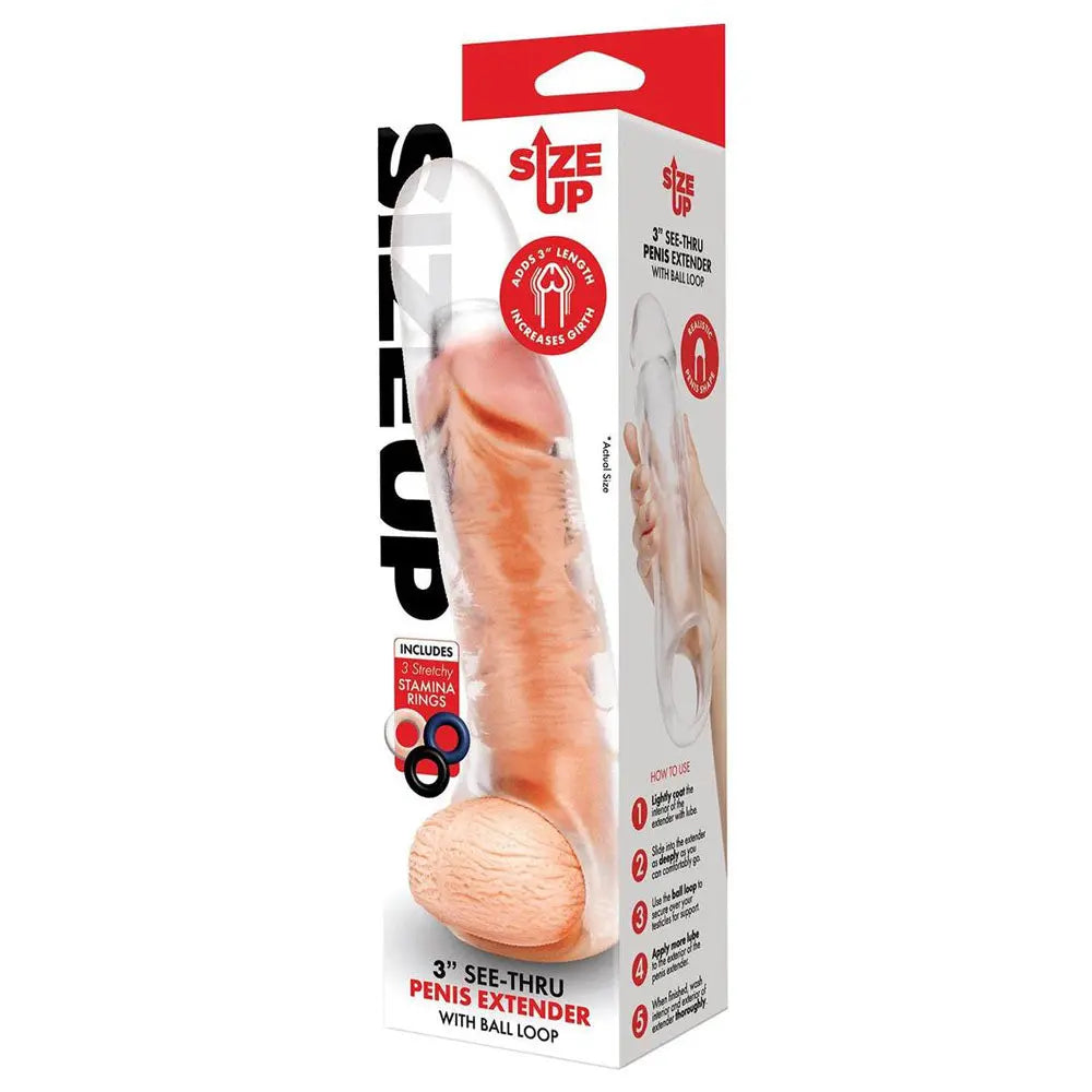 Affordable quality Size Up 3 Inch See-Thru Penis Extender with Ball Loop -  7.6 cm (3'') Penis Extension Sleeve  from Xgen Products by Discreet Intimate Essentials with Discreet Delivery 