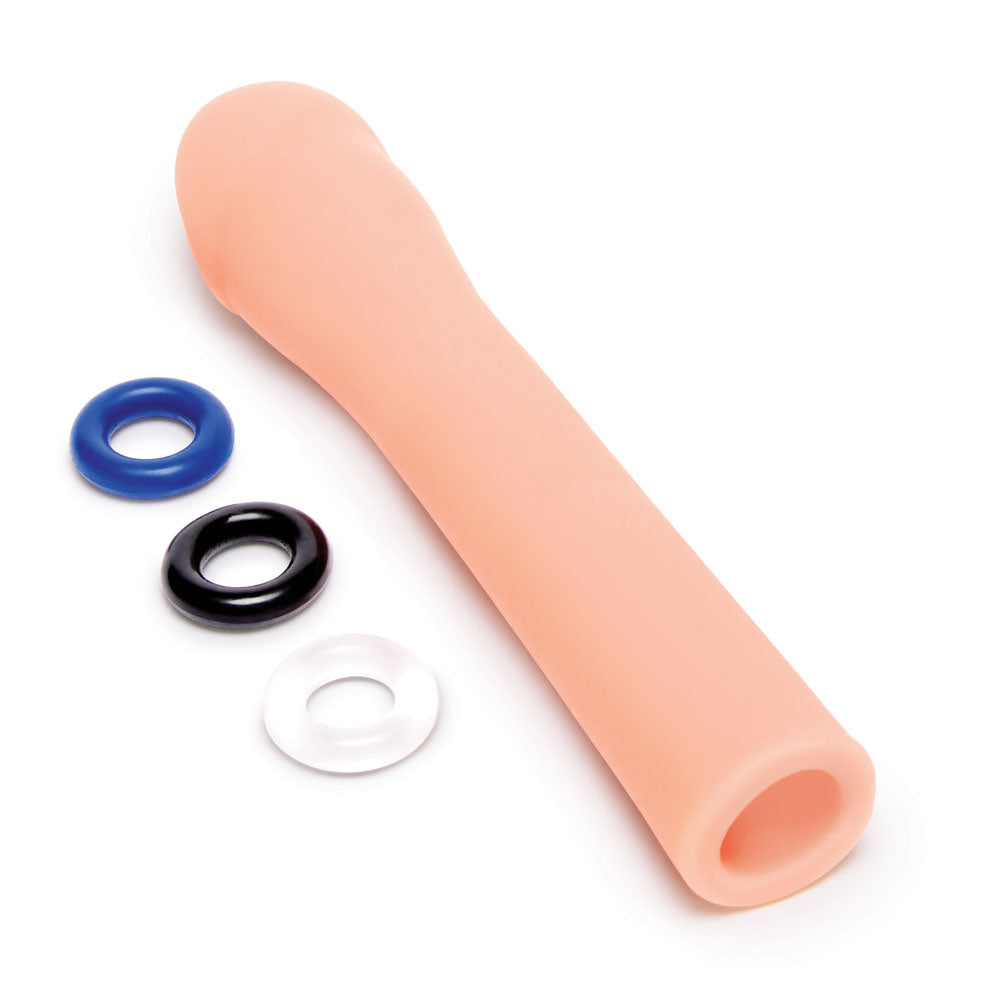 Size Up Realistic 3'' Penis Extender -  7.6 cm (3'') Penis Extension Sleeve with three rings for stamina enhancement.