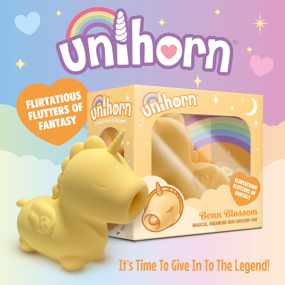 Unihorn - Bean Blossom -  USB Rechargeable Flicking Stimulator in colorful packaging with cute unicorn design.
