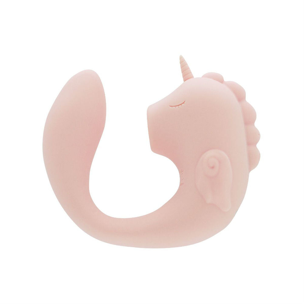 Unihorn - C Horse - Coral Throb - Coral USB Rechargeable Dual Unicorn Vibrator, soft pink silicone design for intimate pleasure.