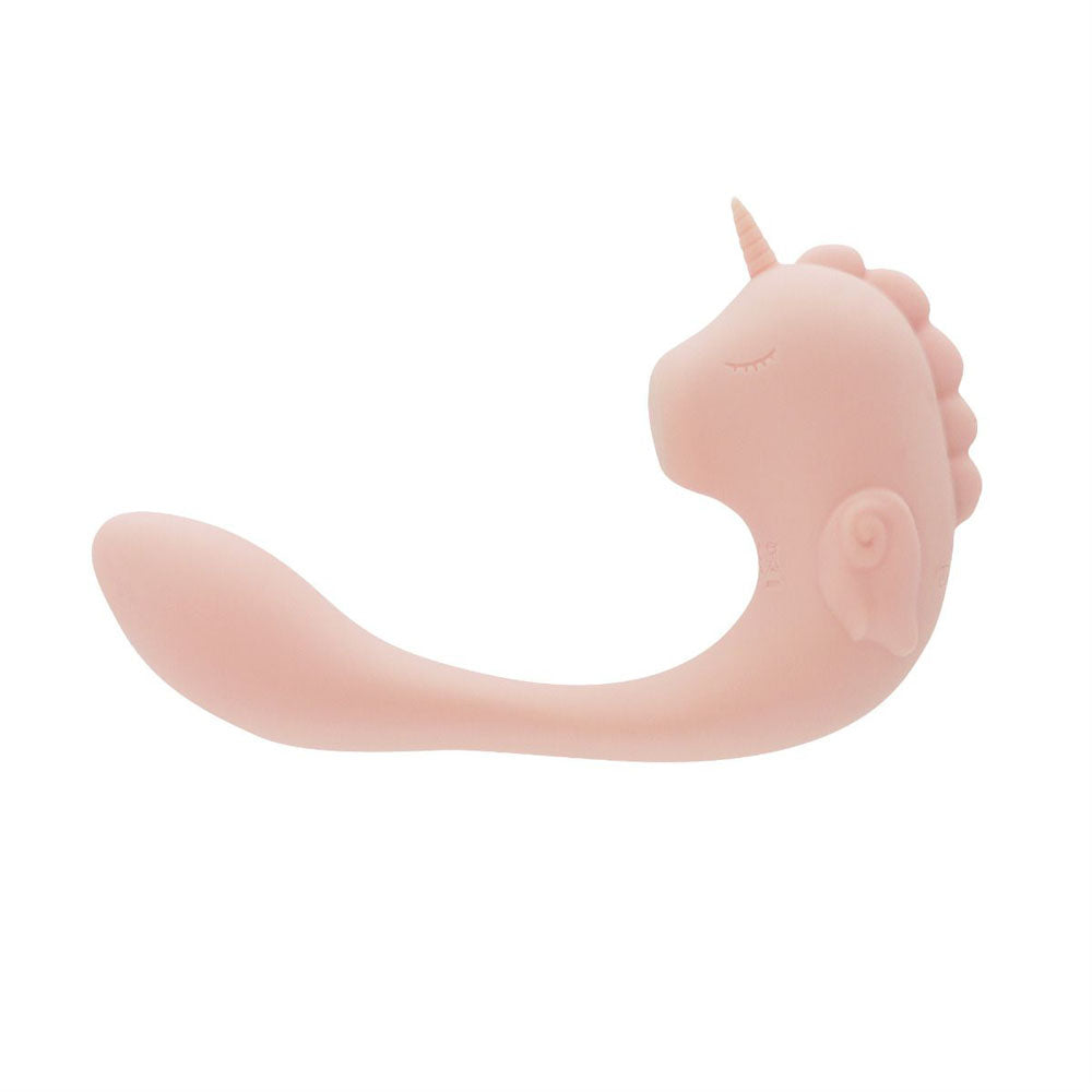 Unihorn - C Horse - Coral Throb - Coral USB Rechargeable Dual Unicorn Vibrator in soft pink silicone design.