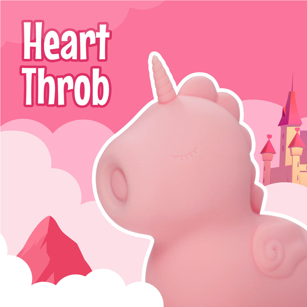 Unihorn - Heart Throb - Coral USB Rechargeable Flicking Stimulator in a whimsical pink design.