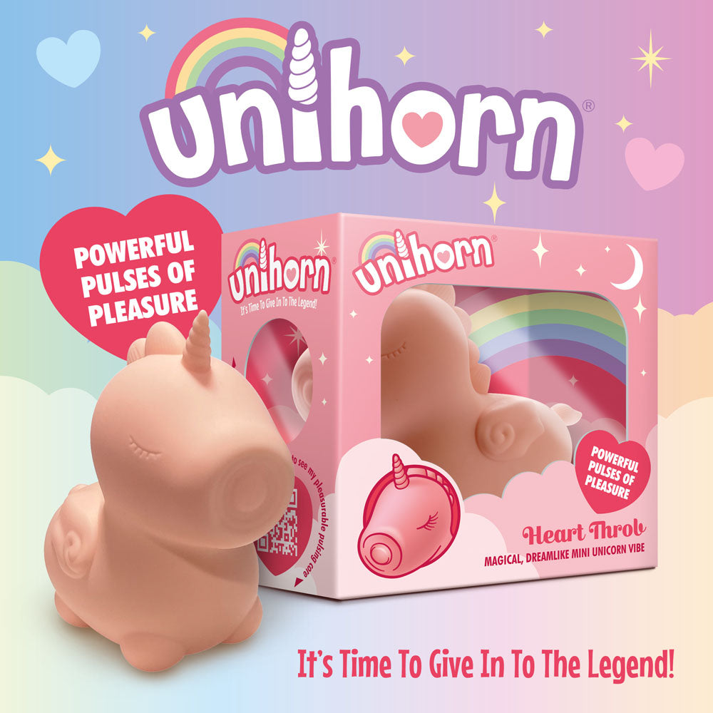 Unihorn - Heart Throb - Coral USB Rechargeable Flicking Stimulator in a playful and colorful packaging design.